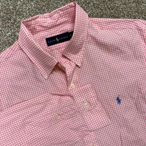 Ralph Lauren Men's Pink Gingham Button Down Shirt Long Sleeve Classic Fit XL